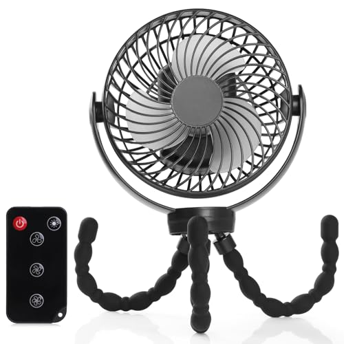 Simpeak Camping Ventilator Tischventilator 10000mAh, Mini USB Ventilator leise, Akku Ventilator mit LED Licht [Verstellbares Stativ] [3 Geschwindigkeit] [720° Drehung] - Schwarz von Simpeak