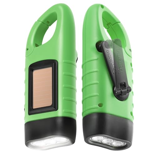 Simpeak Taschenlampe Kurbel, 2-Stück- Solar Taschenlampe LED, Dynamo Notlicht Taschenlampe Handkurbel mit Karabiner für Freien Camping Klettern Wandern, Grasgrün von Simpeak