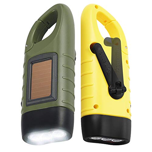 Simpeak Solar LED Taschenlampe, 2-Stück - Kurbel Dynamo Notlicht Mit Karabiner für Freien Camping Klettern Wandern von Simpeak