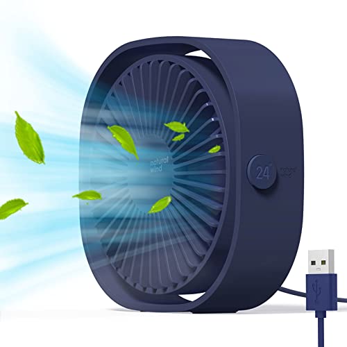 Simpeak Mini-USB-Schreibtischventilator, kühlend, leise, tragbar, nur USB-betrieben (ohne Batterie), 3 Geschwindigkeitsstufen, 360° verstellbar, drehbar, für Zuhause und Reisen, Dunkelblau von Simpeak
