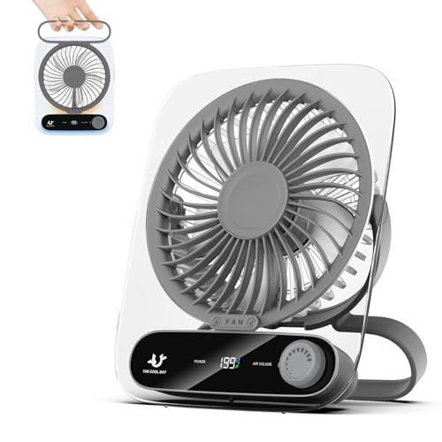 Simpeak USB Ventilator Leise 3000mAh, Mini Camping Tischventilator, Akku Ventilator mit LED Licht Einstellbarer Winkel 199 Geschwindigkeit Desk Fan Lüfter für Büro Picknick Ausflüge - Grau von Simpeak