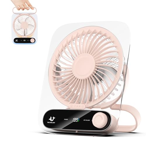 Simpeak USB Ventilator Leise 3000mAh, Mini Camping Tischventilator, Akku Ventilator mit LED Licht Einstellbarer Winkel 199 Geschwindigkeit Desk Fan Lüfter für Büro Picknick Ausflüge - Rosa von Simpeak