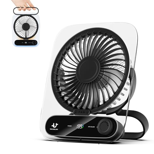 Simpeak USB Ventilator Leise 3000mAh, Mini Camping Tischventilator, Akku Ventilator mit LED Licht Einstellbarer Winkel 199 Geschwindigkeit Desk Fan Lüfter für Büro Picknick Ausflüge - Schwarz von Simpeak