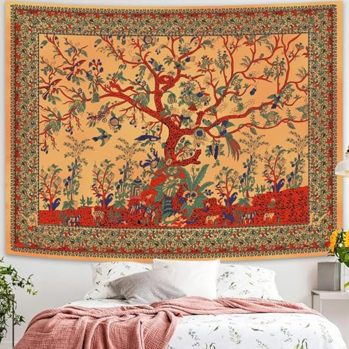 Simpkeely Baum des Lebens Wandteppich, ästhetischer indischer Mandala-Wandbehang, Bohemian Batik-Wandteppich, Wandkunst, Dekoration für Schlafzimmer und Wohnzimmer, 130 x 150 cm, Gelb von Simpkeely