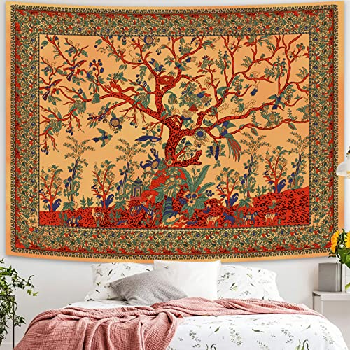 Simpkeely Baum des Lebens Wandteppich, ästhetischer indischer Mandala-Wandbehang, Bohemian Batik-Wandteppich, Wandkunst, Dekoration für Schlafzimmer und Wohnzimmer, 150 x 200 cm, Gelb von Simpkeely