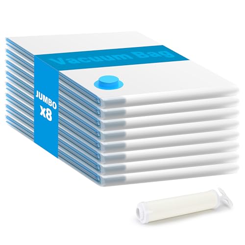 8 Jumbo-Vakuum-Aufbewahrungsbeutel, platzsparende Vakuumbeutel mit Handpumpe für Bettdecken, Decken, Bettwäsche, Kissen und Kleidung von Simple Deluxe