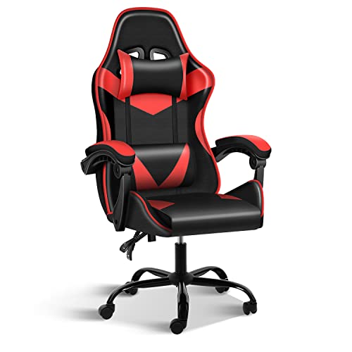 Gaming Chair, Ergonomic Height Adjustable Recliner Racing Video Game Chair with 360°-Swivel Seat and Headrest for Office or Gaming, Red/Black von Simple Deluxe