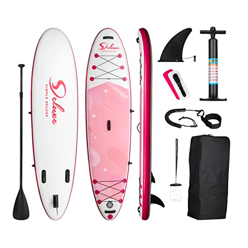 Inflatable Stand Up Paddle Board – Simple Deluxe Premium SUP for All Skill Levels, Pink Paddle Boards for Adults & Youth, Blow Up Stand-Up Paddleboards with Accessories & Backpack, Surf Control, Pink von Simple Deluxe