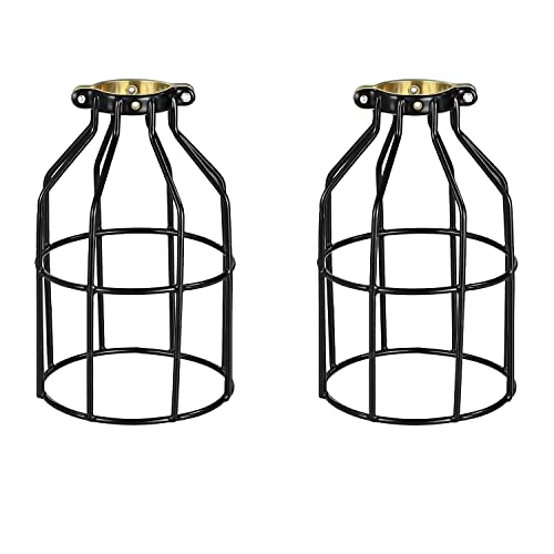 Simple Deluxe 2-Stück Verstellbare Hängeleuchte Hängelampe Lampenschirm Klammer auf Metall Lampenschutz Käfig für Hängeleuchte, Vintag Lamp Shade Bauernhaus-Lampen Retro-Lampenschirm,Schwarz von Simple Deluxe