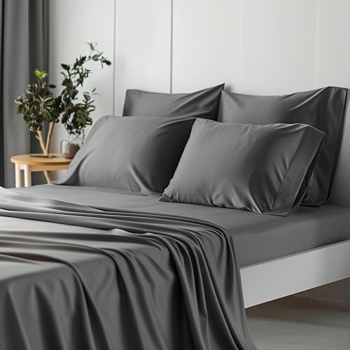 Simple Deluxe 4-teiliges Queen-Size-Bettlaken-Set, luxuriöse Hotel-Bettlaken, knitterfrei, Tiefe Taschen, atmungsaktiv und kühlend, pflegeleicht (Queen, 02-Grau) von Simple Deluxe