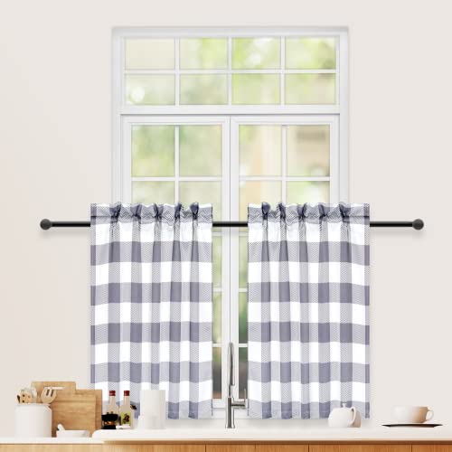 Simple Deluxe Buffalo Karo-Küchenvorhänge, kurz, klein, Gingham-Vorhang für Café, Badezimmer, Küchenstange, 66 cm B x 61 cm L, Weiß und Grau Simple Deluxe Buffalo Karo-Küchenvorhänge, kurz, klein, Gingham-Vorhang für Café, Badezimmer, Küchenstange, 66 cm B x 61 cm L, Weiß und Grau von Simple Deluxe