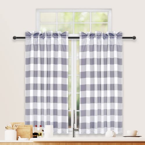 Simple Deluxe Buffalo Karo-Küchenvorhänge, kurz, klein, Gingham-Vorhang für Café, Badezimmer, Küchenstange, 66 cm B x 91,4 cm L, Weiß und Grau Simple Deluxe Buffalo Karo-Küchenvorhänge, kurz, klein, Gingham-Vorhang für Café, Badezimmer, Küchenstange, 66 cm B x 91,4 cm L, Weiß und Grau von Simple Deluxe
