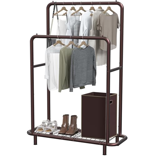 Simple Houseware Doppelstangen-Kleiderständer mit unteren Ablagen, Bronze von Simple Houseware
