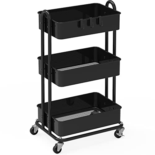 Simple Houseware Hochleistungs-Rollwagen mit 3 Ebenen aus Metall, Schwarz von Simple Houseware