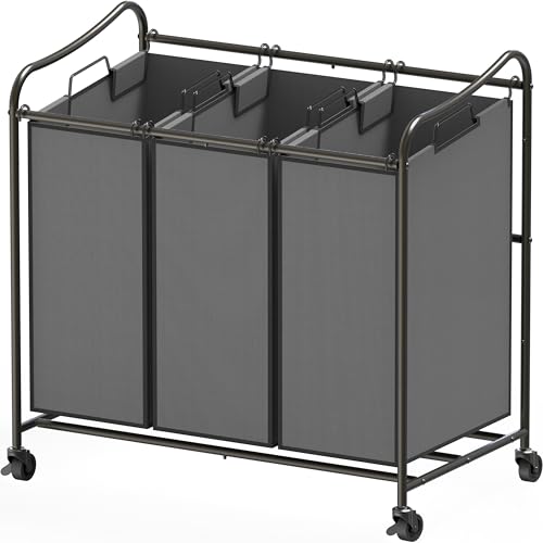 Simple Houseware Hochleistungs-Wäschesortierwagen mit 3 Beuteln, dunkelgrau von Simple Houseware