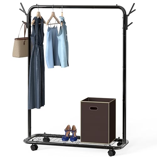 Simple Houseware Kleiderständer im Industriestil mit Rollen und Haken, schwarz von Simple Houseware