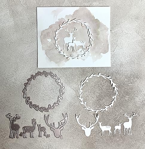 Stanzschablone "xmas rustikal" Wild, Hirsch, Reh mit Kranz, Geweih bis ca. 8cm D. , 5-tlg von Simple Lettering est. 2017