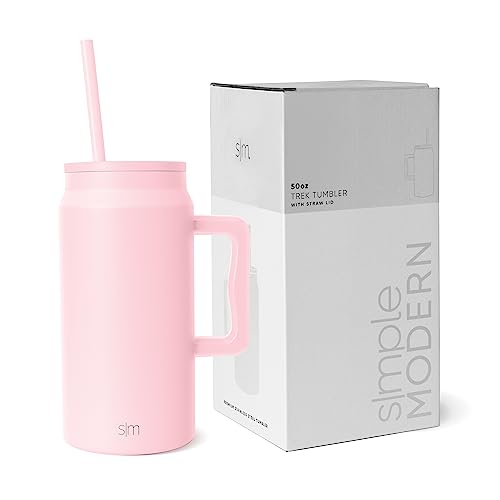 Simple Modern Becher mit Griff und Trinkhalm | Großer isolierter EdelstahlWasserkrug | Geschenke für Frauen und Männer | Trek Sammlung | 1480ml | Blush von Simple Modern