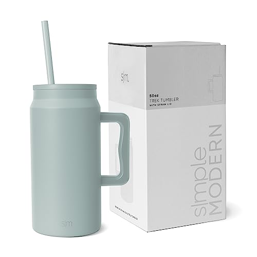 Simple Modern Thermobecher mit Strohhalm und Griff | Großer Isolierter Edelstahl-Wasserkrug | Geschenke für Frauen und Männer | Trek | 1480ml | Sea Glass Sage von Simple Modern