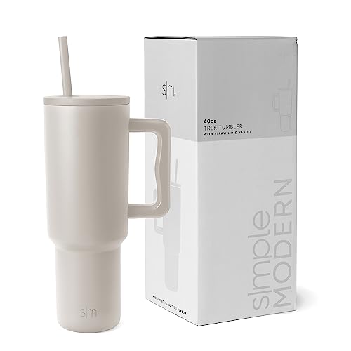 Simple Modern Thermobecher mit Strohhalm und Griff | Isolierter Edelstahl-Trinkbecher Eiskaffee-Reisebecher | Geschenke für Frauen und Männer | Trek | 1180ml | Almond Birch von Simple Modern