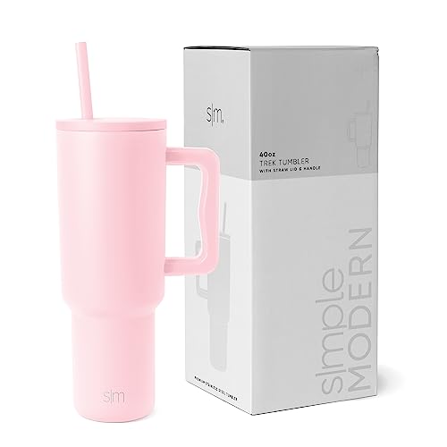 Simple Modern Thermobecher mit Strohhalm und Griff | Isolierter Edelstahl-Trinkbecher Eiskaffee-Reisebecher | Geschenke für Frauen und Männer | Trek | 1180ml | Blush von Simple Modern