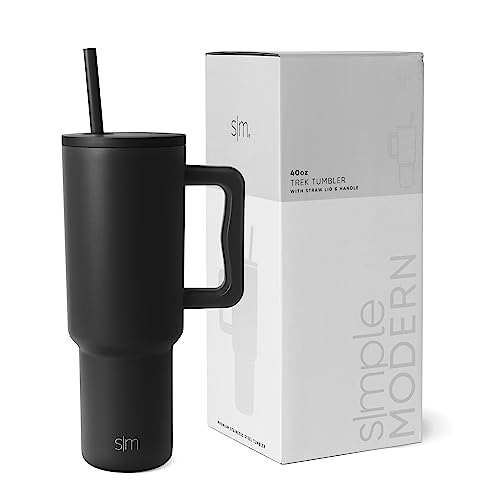 Simple Modern Thermobecher mit Strohhalm und Griff | Isolierter Edelstahl-Trinkbecher Eiskaffee-Reisebecher | Geschenke für Frauen und Männer | Trek | 1180ml | Midnight Black von Simple Modern