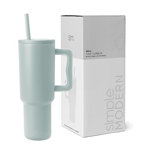 Simple Modern Thermobecher mit Strohhalm und Griff | Isolierter Edelstahl-Trinkbecher Eiskaffee-Reisebecher | Geschenke für Frauen und Männer | Trek | 1180ml | Sea Glass Sage von Simple Modern