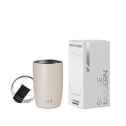 Simple Modern Thermobecher Kaffeebecher to go mit Klappdeckel | Isolierter Edelstahl-Kaffeebecher | Geschenke für Frauen und Männer | Voyager | 350ml | Almond Birch von Simple Modern