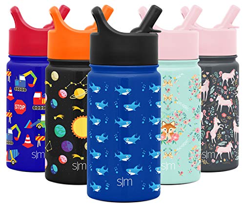 SIMPLE MODERN Trinkflasche für Kinder mit Trinkhalm | Isolierter wiederverwendbarer Edelstahlbecher für Jungen und Mädchen Kleinkind | Summit Sammlung | 415ml | Shark Bite von Simple Modern