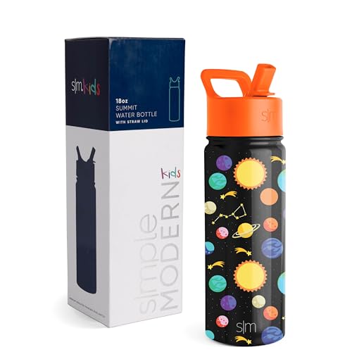 Simple Modern Kids Water Bottle with Straw Lid | Insulated Stainless Steel Reusable Tumbler for Toddlers, Girls, Boys | Summit Collection | 18oz, Solar System von Simple Modern