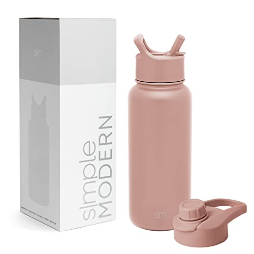 SIMPLE MODERN Wasserflasche mit Trinkhalm Wasserflasche mit Kippverschluss | Isolierte EdelstahlThermoskanne für den Sport Fitnessstudio | Summit Sammlung | 1L | Mauve Me von Simple Modern