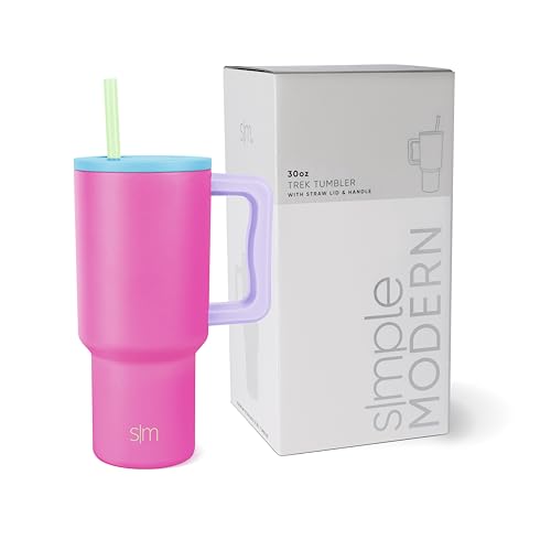 Simple Modern Thermobecher mit Strohhalm und Griff | Isolierter Edelstahl-Trinkbecher Eiskaffee-Reisebecher | Geschenke für Frauen und Männer | Trek | 890ml | 80s Mix von Simple Modern