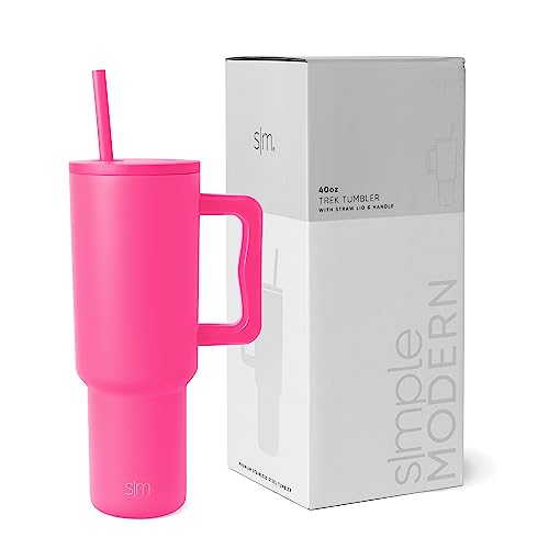Simple Modern Thermobecher mit Strohhalm und Griff | Isolierter Edelstahl-Trinkbecher Eiskaffee-Reisebecher | Geschenke für Frauen und Männer | Trek | 1180ml | Raspberry Vibes von Simple Modern