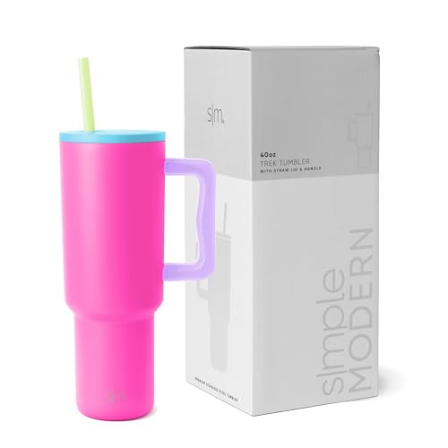 Simple Modern Thermobecher mit Strohhalm und Griff | Isolierter Edelstahl-Trinkbecher Eiskaffee-Reisebecher | Geschenke für Frauen und Männer | Trek | 1180ml | 80s Mix von Simple Modern