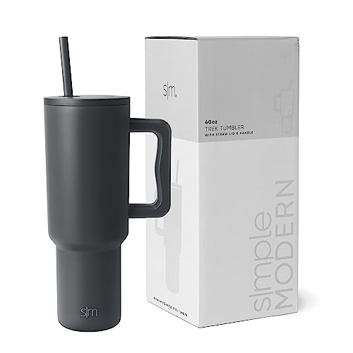Simple Modern Thermobecher mit Strohhalm und Griff | Isolierter Edelstahl-Trinkbecher Eiskaffee-Reisebecher | Geschenke für Frauen und Männer | Trek | 1180ml | Graphite von Simple Modern