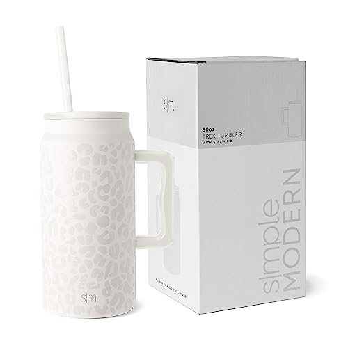 Simple Modern Becher mit Griff und Trinkhalm | Großer isolierter EdelstahlWasserkrug | Geschenke für Frauen und Männer | Trek Sammlung | 1480ml | Cream Leopard von Simple Modern