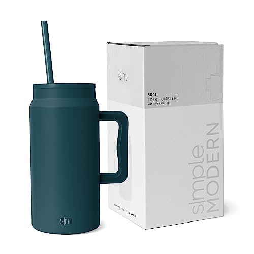Simple Modern Becher mit Griff und Trinkhalm | Großer isolierter EdelstahlWasserkrug | Geschenke für Frauen und Männer | Trek Sammlung | 1480ml | Riptide von Simple Modern