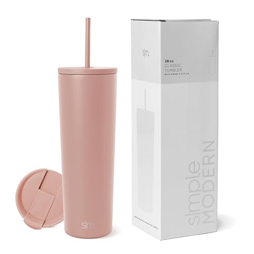 Simple Modern Insulated Tumbler with Lid and Straw | Iced Coffee Cup Reusable Stainless Steel Water Bottle Travel Mug | Spring Break Gifts For Her & Him | Classic Collection | 28oz | Mauve Me von Simple Modern