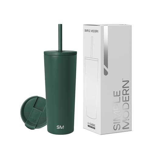 Simple Modern Thermobecher mit Strohhalm und Deckel | Trinkbecher mit Henkel Wiederverwendbare Edelstahl | Geschenke für Frauen und Männer | Classic | 710ml | Forest von Simple Modern