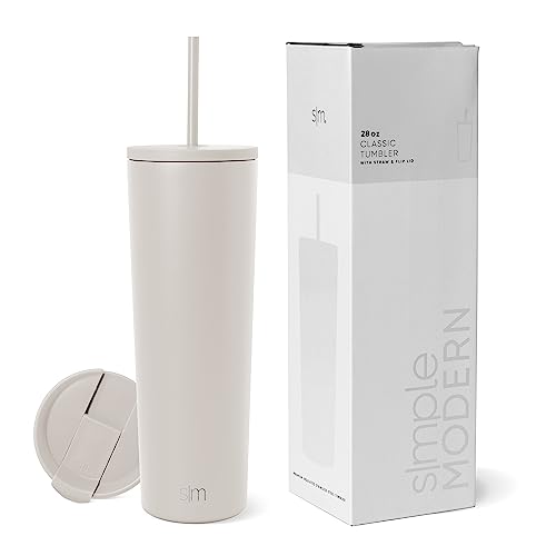 Simple Modern Thermobecher mit Strohhalm und Deckel | Trinkbecher mit Henkel Wiederverwendbare Edelstahl | Geschenke für Frauen und Männer | Classic | 830ml | Almond Birch von Simple Modern