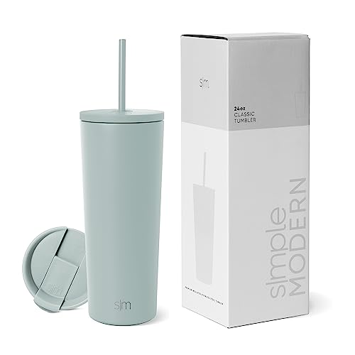 Simple Modern Insulated Tumbler with Lid and Straw | Iced Coffee Cup Reusable Stainless Steel Water Bottle Travel Mug | Spring Break Gifts For Her & Him | Classic Collection | 24oz | Sea Glass Sage von Simple Modern