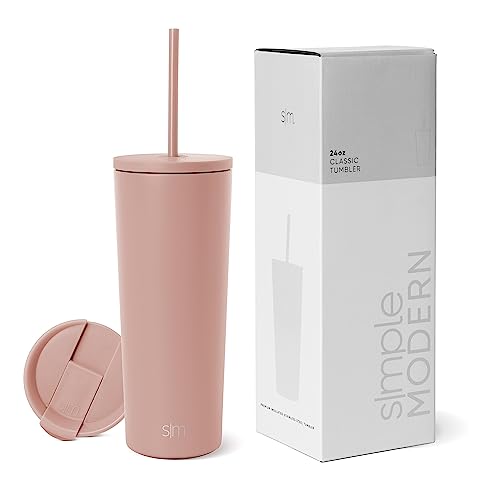 Simple Modern Isolierter Becher mit Strohhalm und Deckel | EiskaffeeBecher Wiederverwendbare EdelstahlWasserflasche Thermobecher | Classic Sammlung | 710ml | Mauve Me von Simple Modern