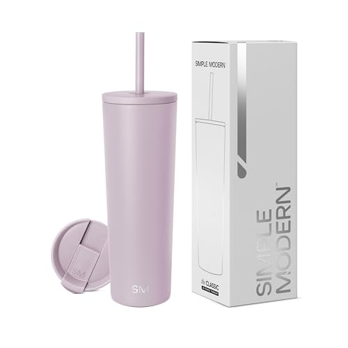 Simple Modern Thermobecher mit Strohhalm und Deckel | Trinkbecher mit Henkel Wiederverwendbare Edelstahl | Geschenke für Frauen und Männer | Classic | 830ml | Lavender Mist von Simple Modern