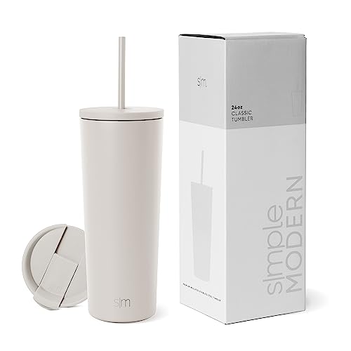 Simple Modern Thermobecher mit Strohhalm und Deckel | Trinkbecher mit Henkel Wiederverwendbare Edelstahl | Geschenke für Frauen und Männer | Classic | 710ml | Almond Birch von Simple Modern