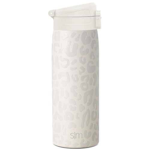 SIMPLE MODERN Reise-Kaffeebecher mit Schnappdeckel | Isolierter wiederverwendbarer Edelstahlbecher | Geschenke für Frauen und Männer | Kona Sammlung | 470ml | Cream Leopard von Simple Modern