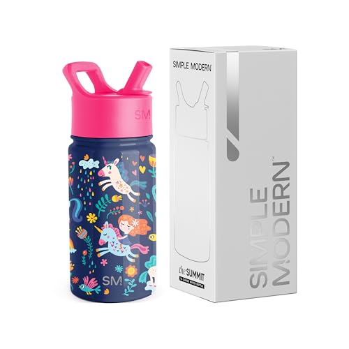 Simple Modern Trinkflasche Kinder mit Strohhalm | Sport Isolierte Edelstahl-Kindertrinkflasche für Kleinkinder Jungen und Mädchen | Summit | 415ml | Unicorn Rainbows von Simple Modern