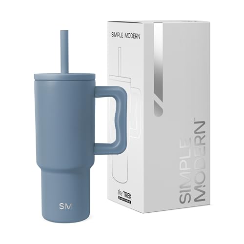 Simple Modern Kinder-Becher mit Griff und Silikon-Trinkhalm-Deckel, auslaufsicher und auslaufsicher, wiederverwendbare Edelstahlflasche, Geschenk für Kinder, Jungen, Mädchen, Trek-Kollektion, Blaue von Simple Modern