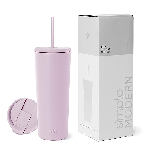 Simple Modern Insulated Tumbler with Lid and Straw | Iced Coffee Cup Reusable Stainless Steel Water Bottle Travel Mug | Spring Break Gifts For Her & Him | Classic Collection | 24oz | Lavender Mist von Simple Modern