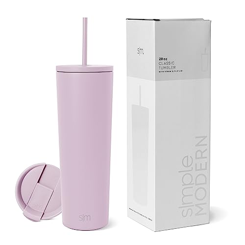Simple Modern Insulated Tumbler with Lid and Straw | Iced Coffee Cup Reusable Stainless Steel Water Bottle Travel Mug | Spring Break Gifts For Her & Him | Classic Collection | 28oz | Lavender Mist von Simple Modern