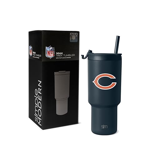 Simple Modern Offiziell lizenzierter NFL Chicago Bears Becher mit Klappdeckel und Strohhalmen, isolierter Becher aus Edelstahl, Geschenke für Männer und Frauen, Trek Collection, Chicago Bears von Simple Modern